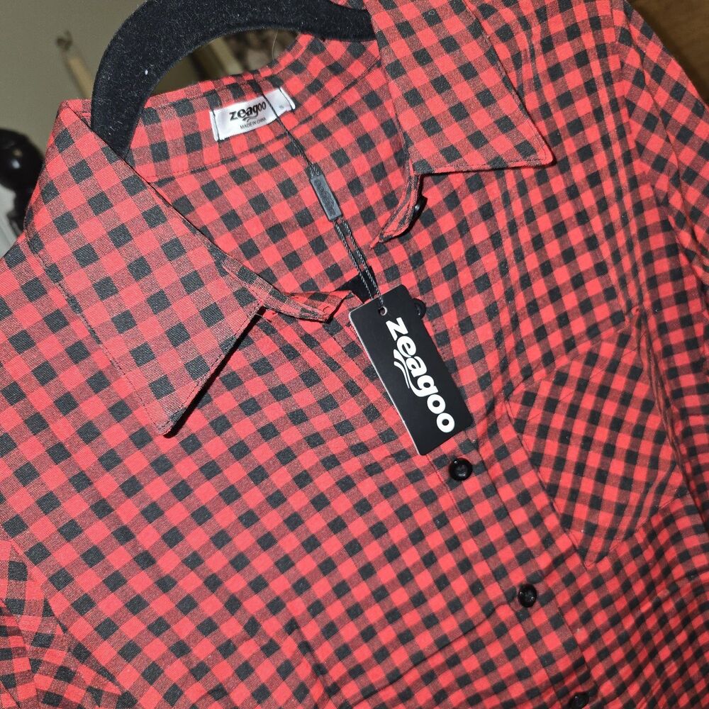 Zeagoo Button Down Red Black Buffalo Gingham Check Small Womens